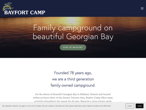 Screenshot of the Bayfort Camp website