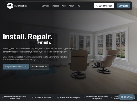 Screenshot of the BL Renovations website