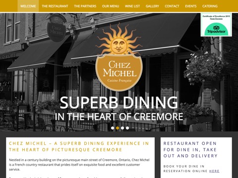 Screenshot of the Chez Michel Restaurant & Catering website