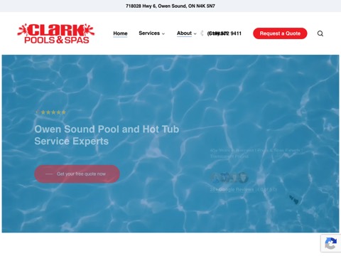 Screenshot of the Clark Pools And Spas website