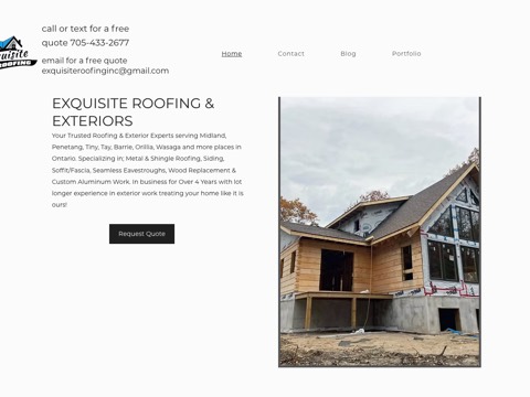 Screenshot of the Exquisite Roofing & Exterior’s Inc. website