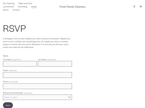 Screenshot of the Fresh Family Cleaners website