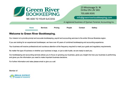 Screenshot of the Green River Bookkeeping website