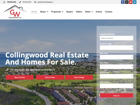 Screenshot of the Greg Weeks, Real Estate Broker in Collingwood website