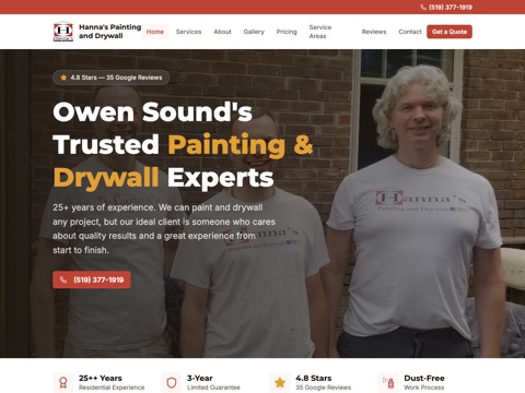 Screenshot of the Hanna's Painting and Drywall website