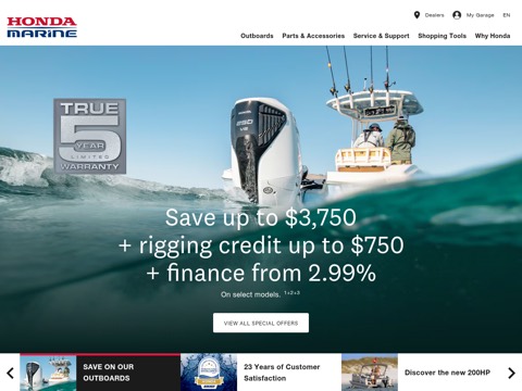 Screenshot of the Honda Marine website