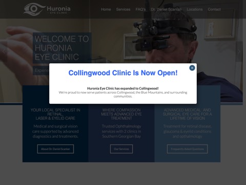 Screenshot of the Huronia Eye Clinic Collingwood website