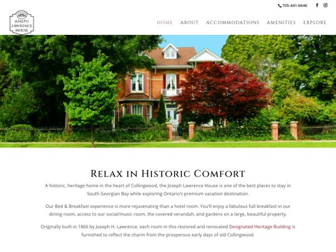 Screenshot of the Joseph Lawrence House B&B website