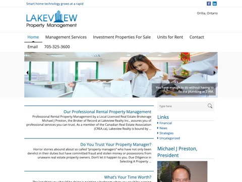 Screenshot of the Lakeview Property Management website