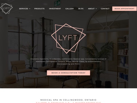 Screenshot of the LYFT Medical Aesthetics website