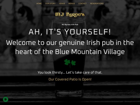 Screenshot of the MJ Byrne's Irish Pub website