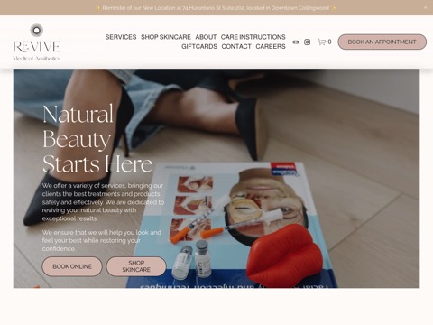 Screenshot of the Revive Medical Aesthetics by K.K Inc. website
