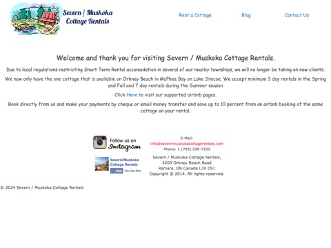 Screenshot of the Severn / Muskoka Cottage Rentals website