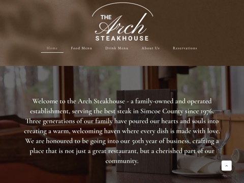 Screenshot of the The Arch Steakhouse and Tavern website