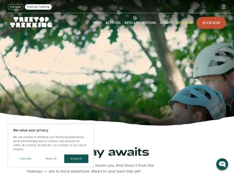 Screenshot of the Treetop Trekking Barrie at Horseshoe Valley website