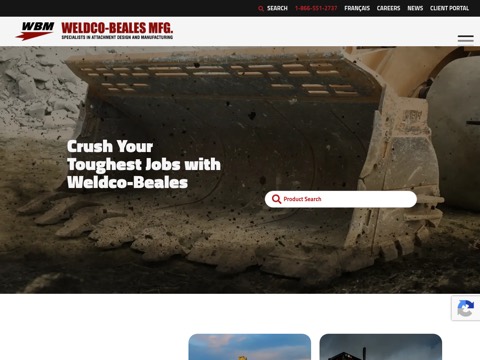 Screenshot of the Weldco-Beales Manufacturing (WBM) website